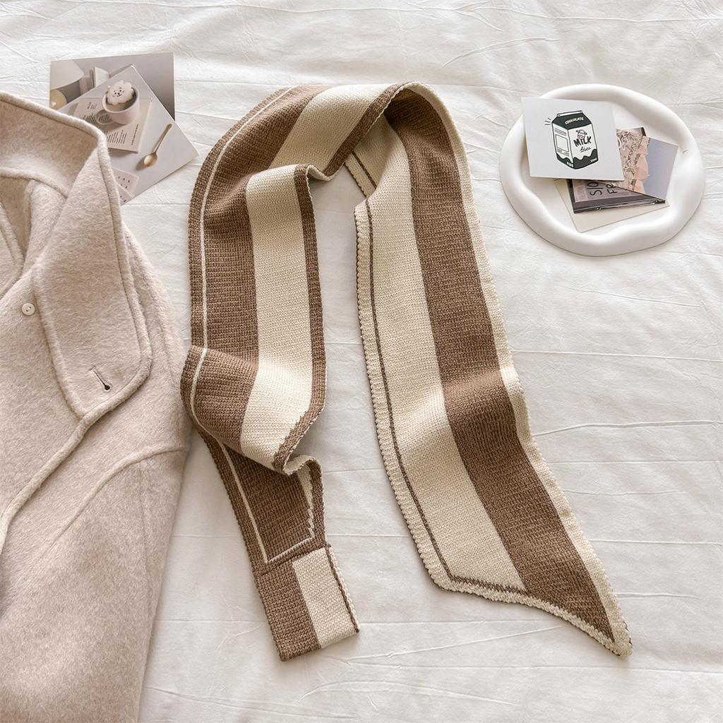 Polka Dot Striped Thicken And Warm Winter Small Knitted Scarf For Women Striped Neck Gaiter Versatile Temperament Scarves