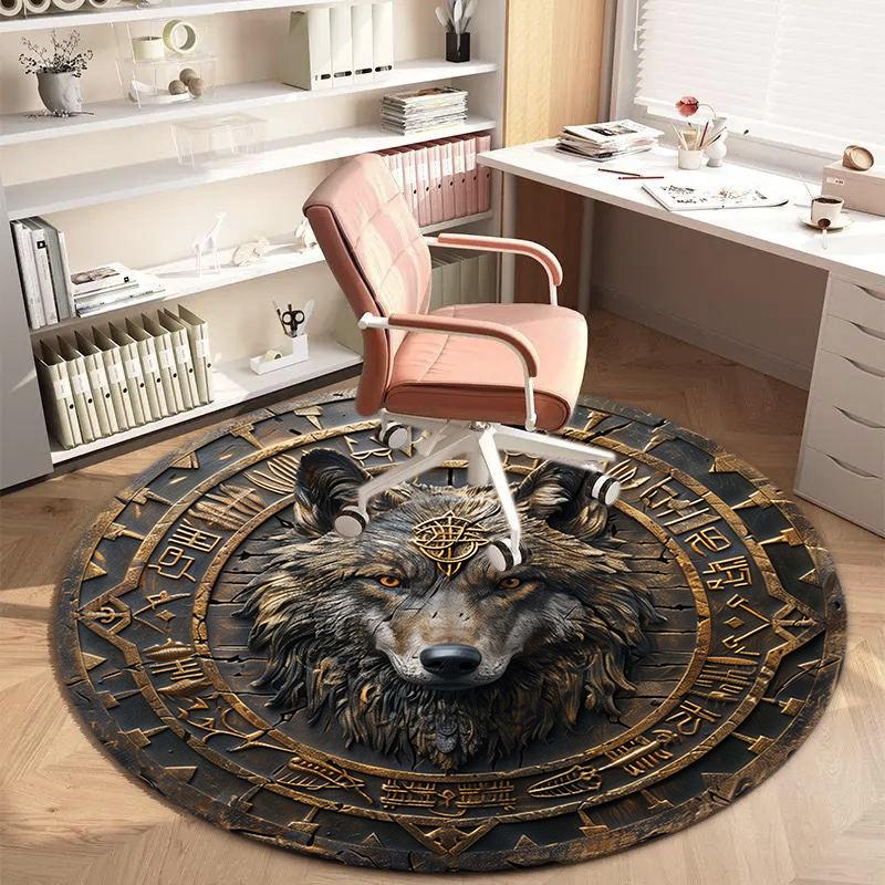 1Pc wolf theme Printed circular carpet, home door mat, outdoor travel protection carpet A1