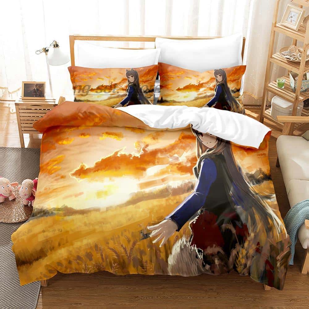 3D Druck Anime Spice and Wolf Bettwäsche Set Einzelbett Twin Full Queen King Size Bettset Erwachsene Kinder Schlafzimmer Bettbezug Set Heimtextilien