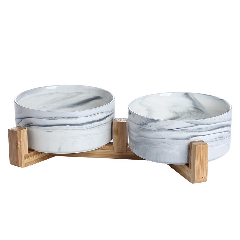 Ceramic Salad & Noodle Bowl Set with Wooden Stand - Black