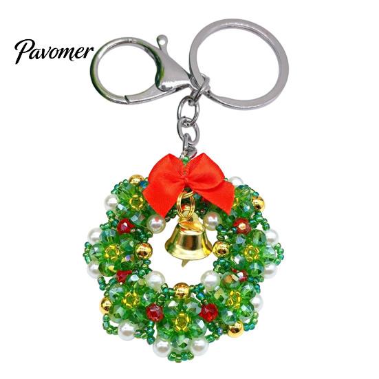 Beaded Key Holder Handmade Christmas Keychain, Xmas Tree Wreath Gift Box Bell Backpack Charm Santa Keyring, Hanging Decor for Party Favors