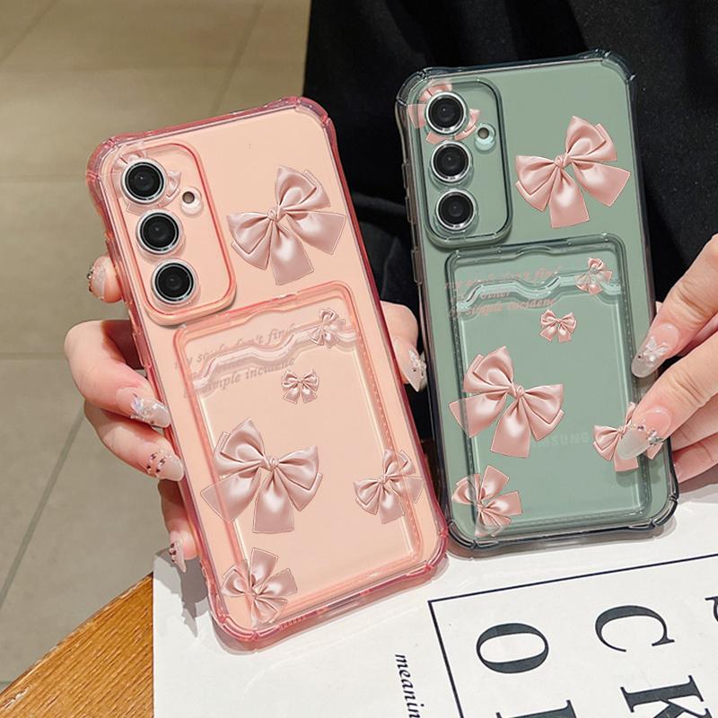 Simple Bowknot Print Card Slot Clear Soft Silicone Case For Samsung S25 Ultra S24 FE S23 S22 A56 A36 A16 A55 A06 A15 A26 Slim Shockproof Phone Cover