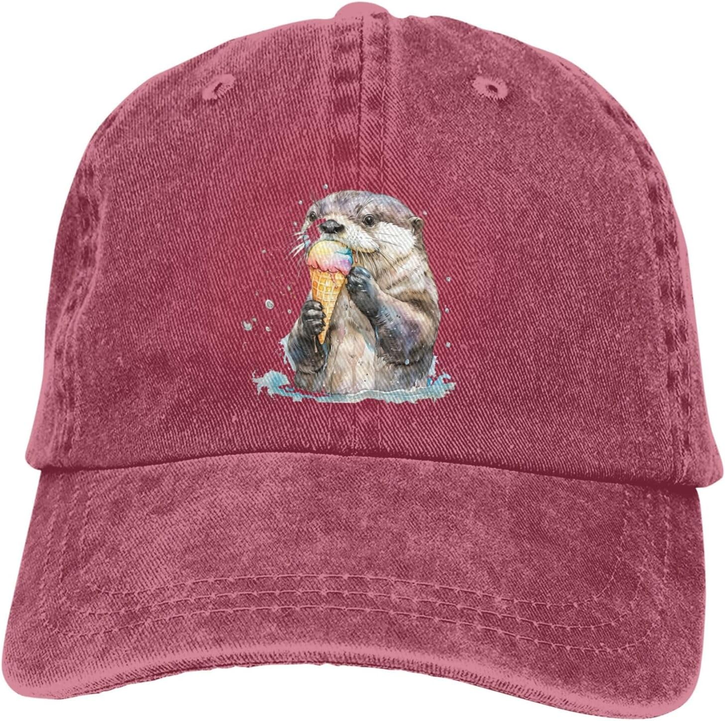 

Otter Eating Ice Cream Graphic Print Adjustable Washed Baseball Cap Casual Unisex Cotton Dad Hat One Size