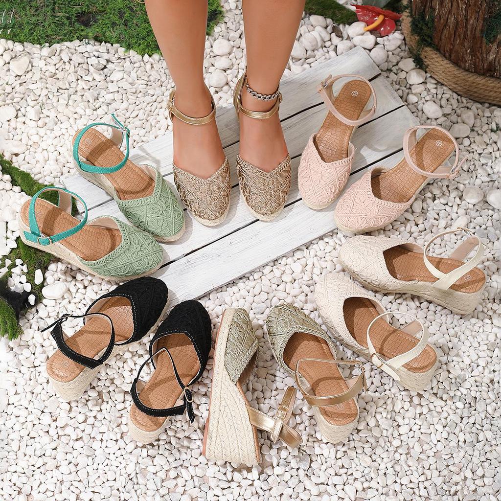 2026 Women's Hand-Woven Closed-Toe Wedge Sandals – Breathable, Comfortable High Heels