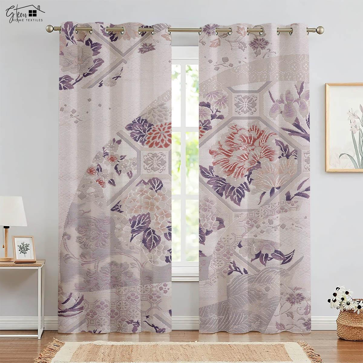 Schöne Blume 3D-gedruckte Vorhänge Chinesischer Stil Tusche Pfingstrose Rose Schlafzimmer Wohnzimmer Arbeitszimmer Stangentasche Dekorative Vorhänge 2 Stück W50xH130(CM)x2PCS&Grommet Top