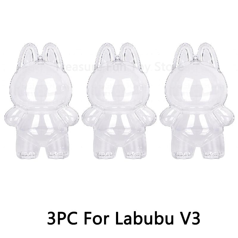 1-3 pcs Protective Case Cover for Labubu Doll V1 V2 V3V4,Plastic Acrylic Display Case for Standing and Seat Series with Keychain