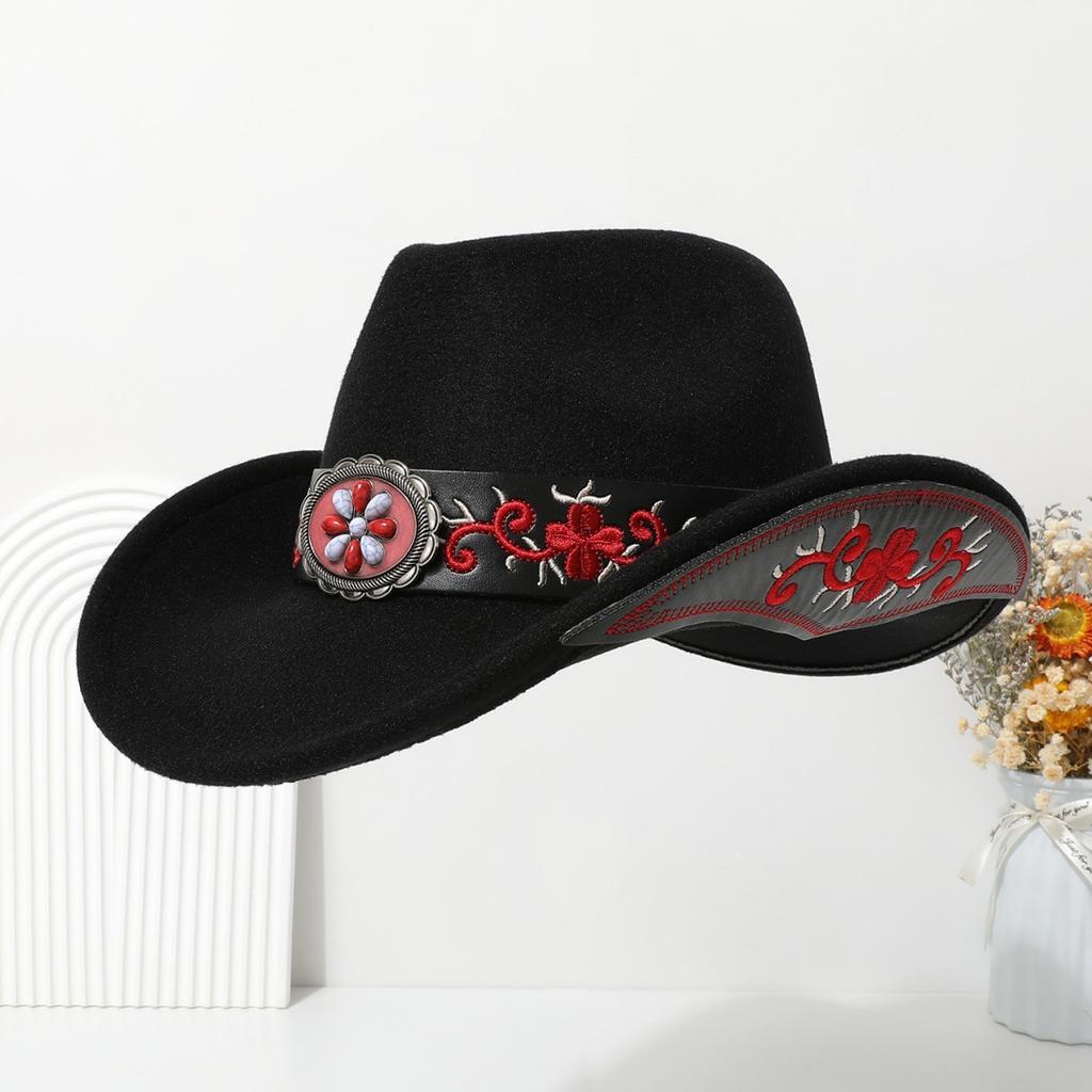 New jazz hat made of high-quality wool felt, decorated with gemstone belts, suitable for European and American parties, western cowboy hat