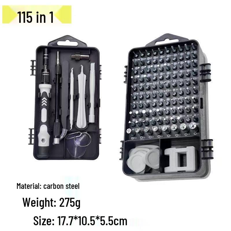 115-Piece Tool Set for Watch, Computer, and Mobile Phone Repair with Screwdrivers