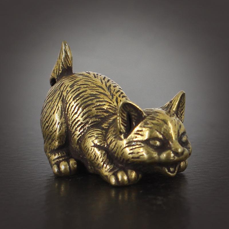 Cute Small Brass Cat Figurines 8 Distinct Styles Miniatures Desktop Ornaments for Bookshelf Decor Unique Christmas Gift Choice