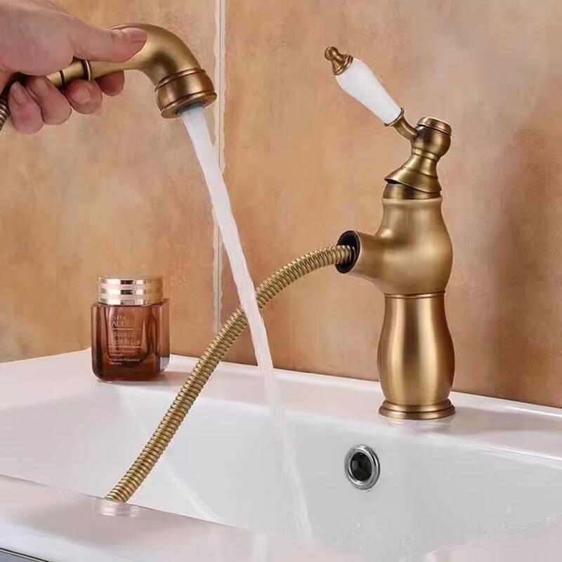 MDNG French Retro Copper Basin Pull-Out Faucet