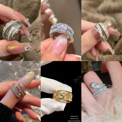 Platin Zirkon Mehrschichtiger Offener Ring: Exquisit, Leichter Luxus, High-End-Mode, Vielseitiges Schmuckdesign