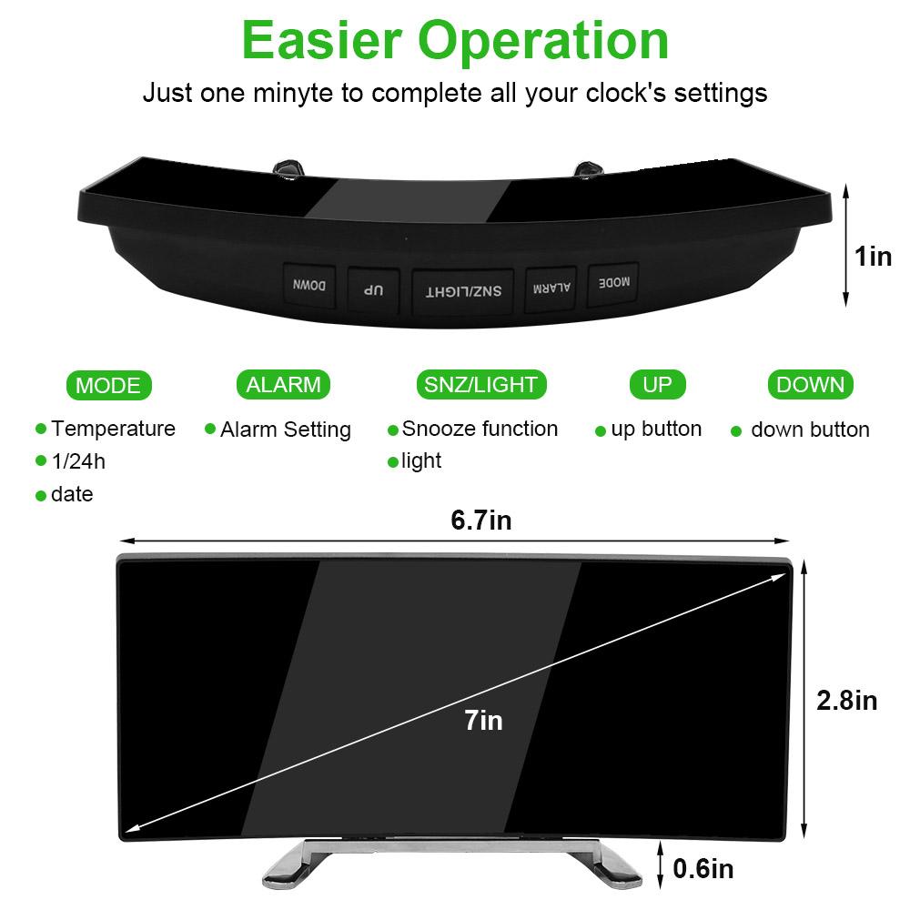 Hot LED Screen Alarm Clocks Digital Alarm Clock For Bedroom Desk Table Clock Curved Temperature Snooze Function Home Decor Watch