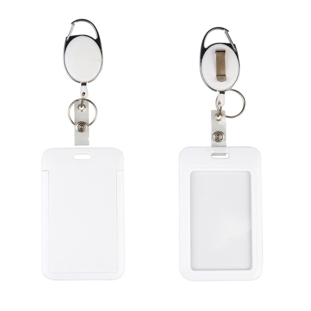 

Rope Retractable Work Permit Card Set Carabiner Reel Clip Hard Shell Protective Card Holder Keychain Attachment ID Badge Holder белый