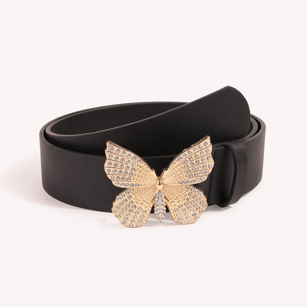 Butterfly Diamond Flat Panel Women's Sweet and Versatile PU Belt PVC Sweet Belt