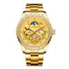 Luxury Men's Gold Case Mechanical Watch with Moon Phase Stainless Steel Strap Waterproof Automatic Wristwatch for Male Fashion