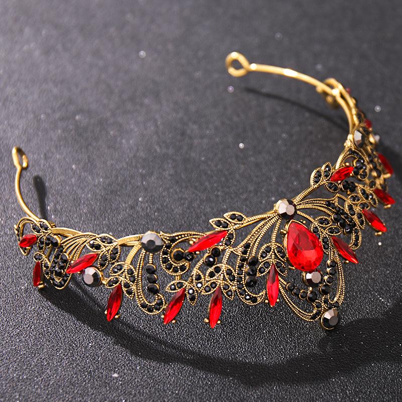 Wedding Crown Gold Tiaras Bridal Headband Red Crystal Tiaras Crowns Crown Bride Headpiece Wedding Hair Accessories