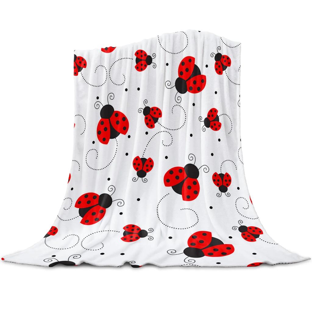 Coperta in pile leggera, super morbida, accogliente, rossa con coccinella su sfondo bianco, coperta regalo per adulti e bambini