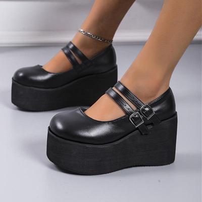 Chaussures Mary Jane rétro à bout rond en cuir verni pour femmes d'été 2022, taille 43, talons compensés à plateforme, conception à bouche peu profonde.