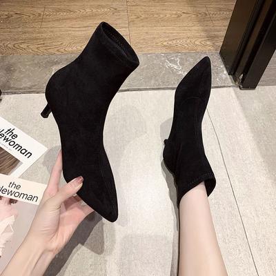 Fashion Short Shoes for Women Suede Booties Black Female Ankle Boots Pointed Toe Sexy Footwear Work On Promotion Boot New In Y2k Gyaru