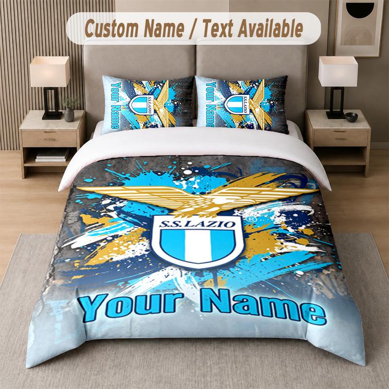 Ensemble de literie Design Lazio FC Texte personnalisé 1 Housse de couette & 2 Taies d'oreiller