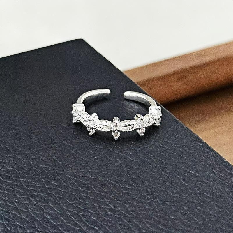 Simple Lace Love Zircon Row Diamond Open Ring Women'S Personality Light Luxury Niche Exquisite Ring
