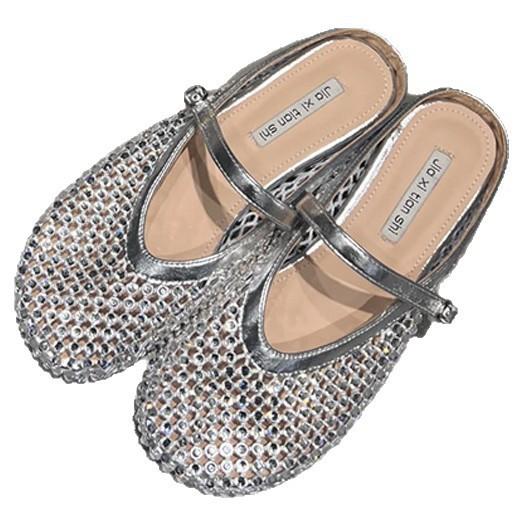 Rhinestone Heightening Baotou Half Slippers Women's 2025 Spring and Summer Outer Wear New Fishing Net Breathable Thick Bottom Sandals