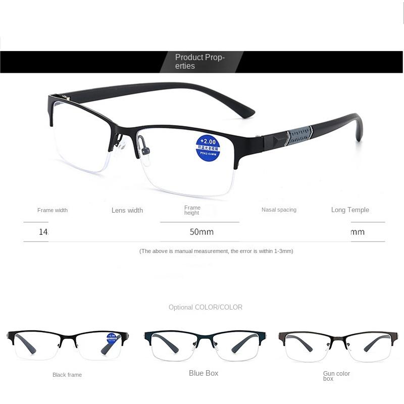 1/3PCS Anti Blue Light Reading Glasses Men Half Frame Business Style Male Eyeglasses For Old People With Grade