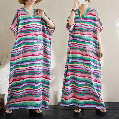 Summer Cotton and Linen Printed Loose and Simple Long Skirt for Women