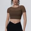 Solid Color Mesh Double-layer Breathable Fake Two-piece Short-sleeved Top Casual Sports Running Fitness Yoga Wear