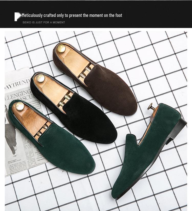 Mocassini da Uomo in Pelle Scamosciata Slip-On con Tacco Nascosto, Punta Affusolata in Pelle Stile Britannico.