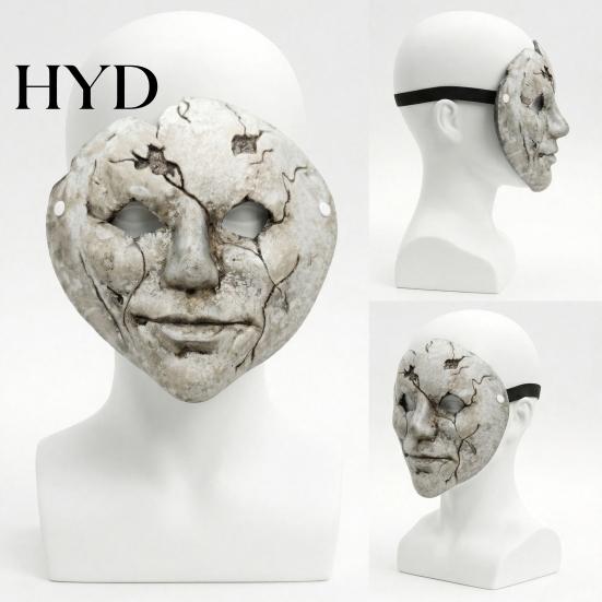 Masque de Costume d'Halloween Respirant Masque Visage Fissuré Horreur, Mousse Légère Trous pour les Yeux Réaliste Cassé avec Sangle Réglable Accessoires Effrayants, pour