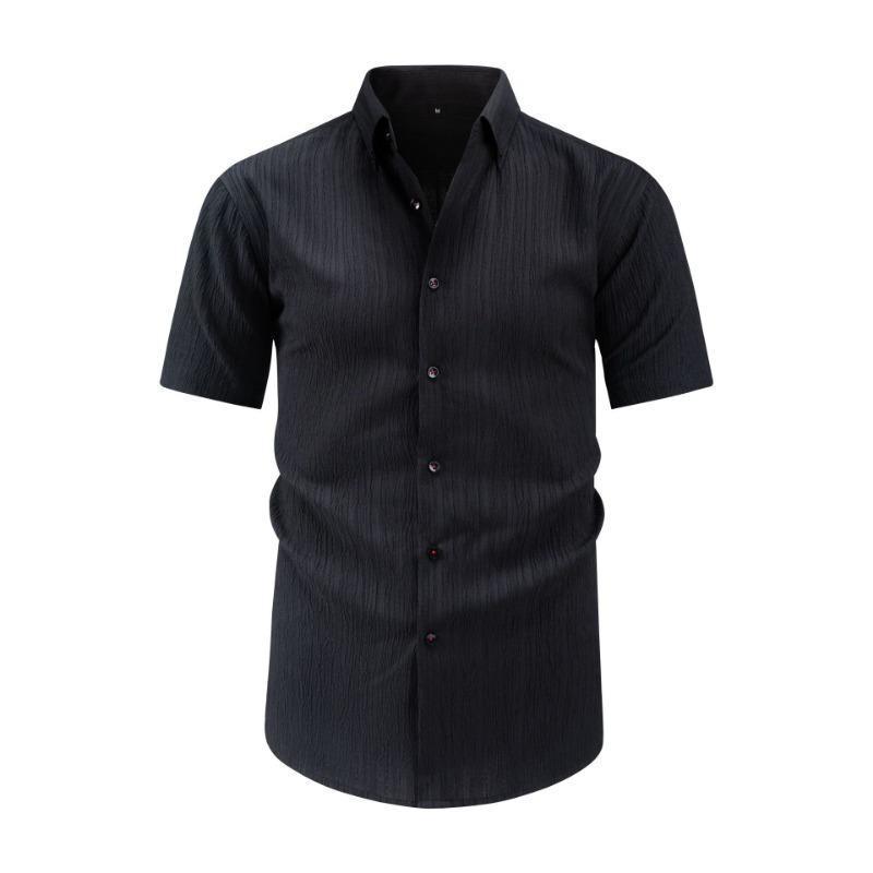 Summer Men's Short-sleeved Shirt Wrinkled Striped Shirt Lapel Casual Fashion Retro Fashion Versatile Cardigan
