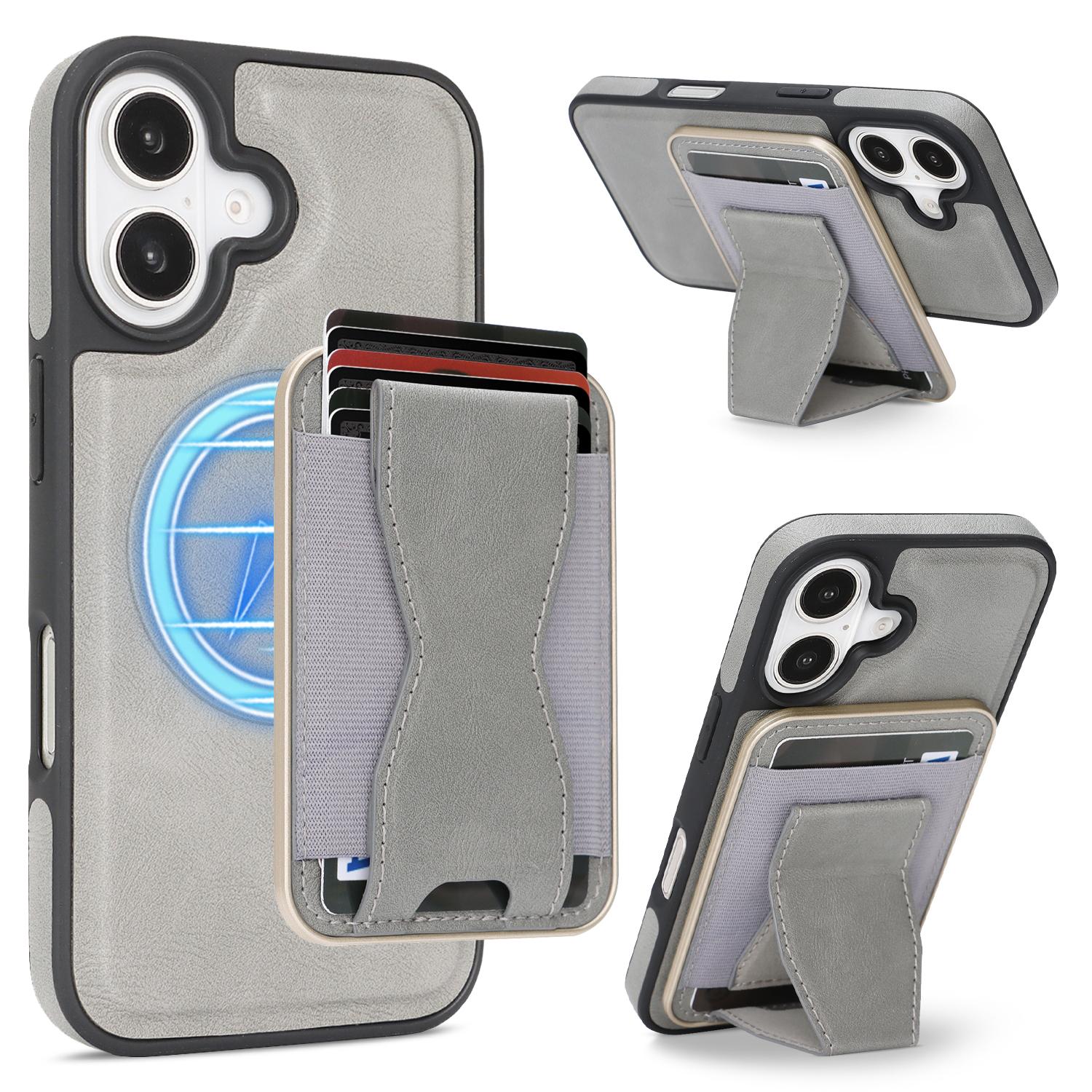 

For iPhone 17 Case Compatible with MagSafe Leather Back Phone Cover with Detachable Card Holder Kickstand