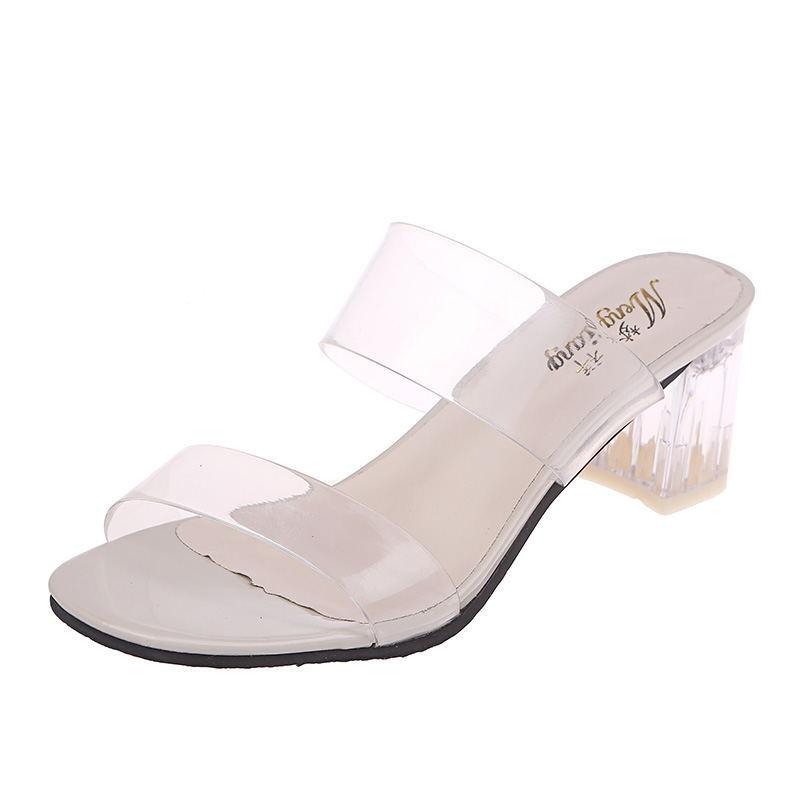 Shoes for Women's Spring New Thick Heel Transparent Sandals for Women Women's Sandals Korean Casual Sandals Fashionable Women's Shoes