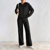 Women Autumn Winter Solid Color Loose Knitted Sweatshirt Suit Casual Long Sleeved Striped Hoodie Long Straight Leg Pants Two-piece Set