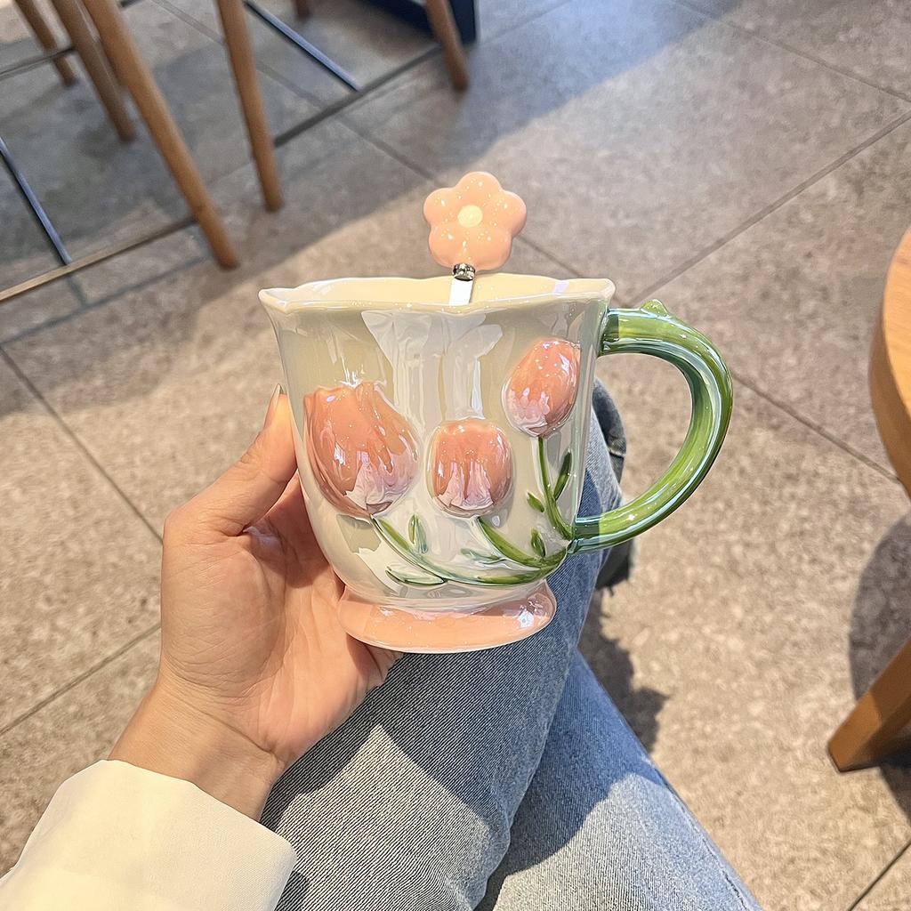 Tulpe Becher Hoch aussehende Keramiktasse Kaffee Frühstückstasse Wasserbecher Hochzeit Brautjungfern Geschenk Mädchen Souvenirs