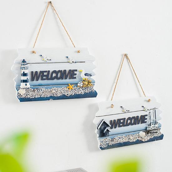 Coastal Welcome Sign Summer Ocean Beach Door Hanger with Hemp Rope Nautical Theme Wooden Hanging Plaque for Front Door Porch Home Wall Decor