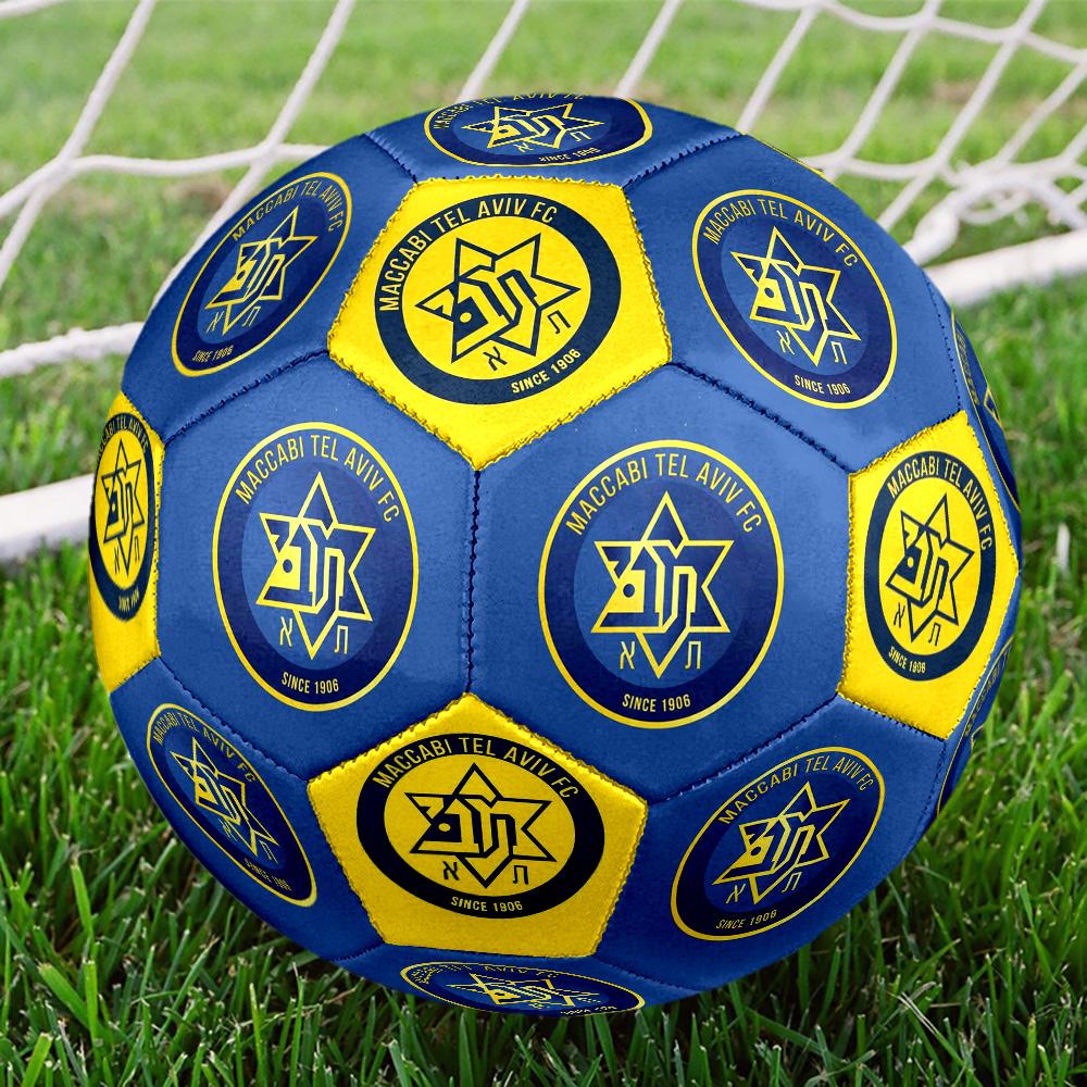 Maccabi Tel Aviv Blue Yellow Star Logo Printed Size 5 PU Soccer Ball Outdoor Training Since 1906 Israeli Football Fan Souvenir Match Football
