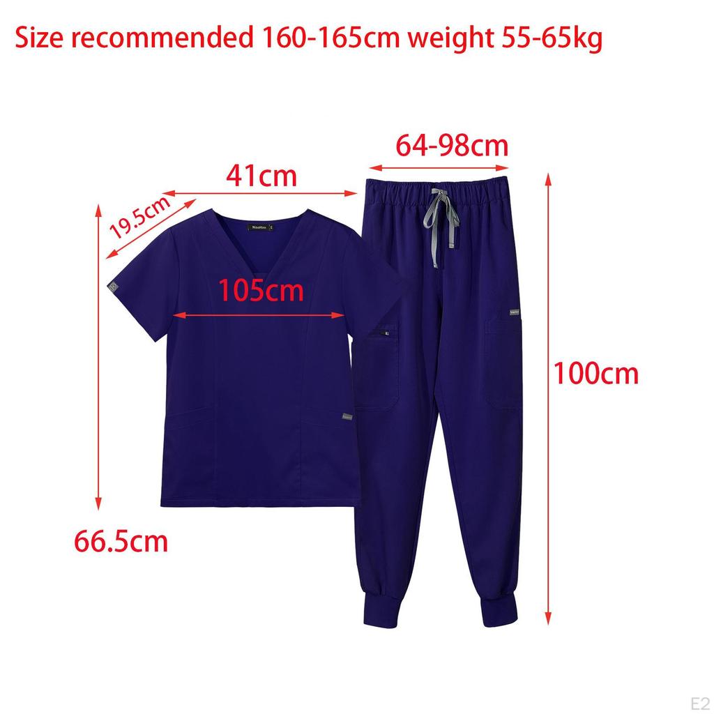 Damen-Kasack mit mehreren Taschen, V-Ausschnitt, kurzen Ärmeln, leichte Arbeitskleidung für Krankenschwestern