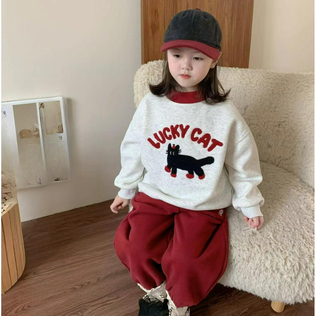 

Boys and Girls Plus Velvet Suit Sweater Pants Autumn and Winter Children s Tops Baby Winter Two-piece Suit 80 серый