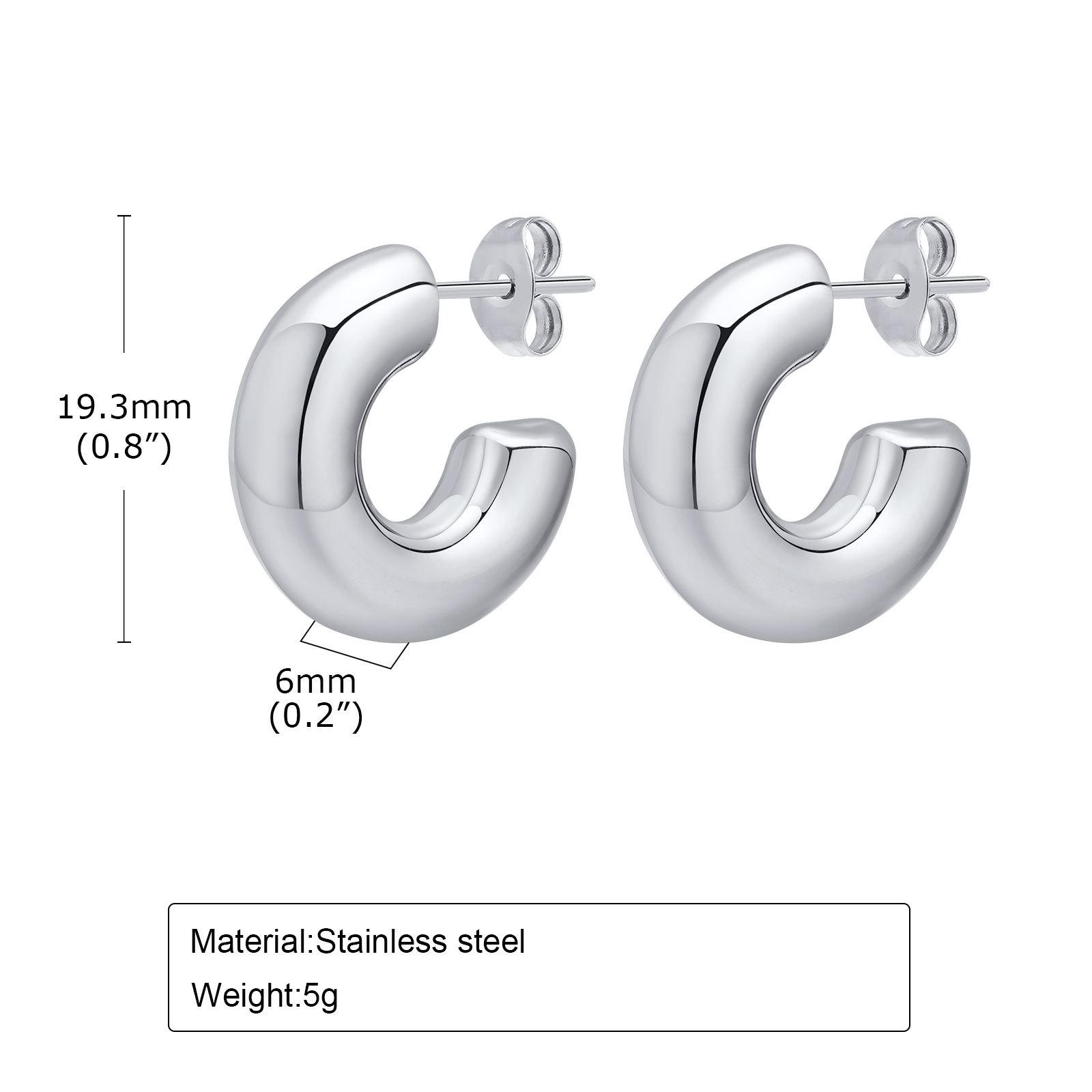 

Trendy Stainless Steel C Shape Hoop Earrings for Women, Anti Allergy Ear Jewelry Earring Birthday Party Gifts To Mom Girls