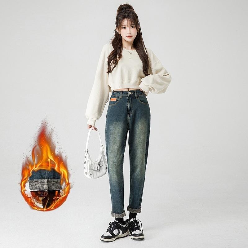 

Женские джинсы больших размеров на осень и зиму, утепленные плюшем, с высокой посадкой, свободные джинсы-гаремы XXXXXL синий