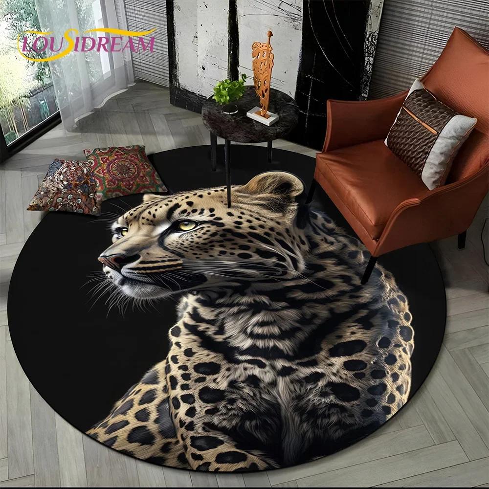Beast Tiger Lion Leopard Animal Wildlife Cartoon Round Carpet Rug for Living Room Bedroom Child Decor,Pet Area Rug Non-slip Mat
