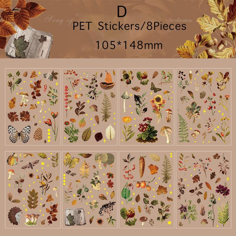 8pcs/pack Plants Flowers Leaf PET Stickers Decor Scrapbooking Collage Junk Journal Planner Decor Sticker Stationery