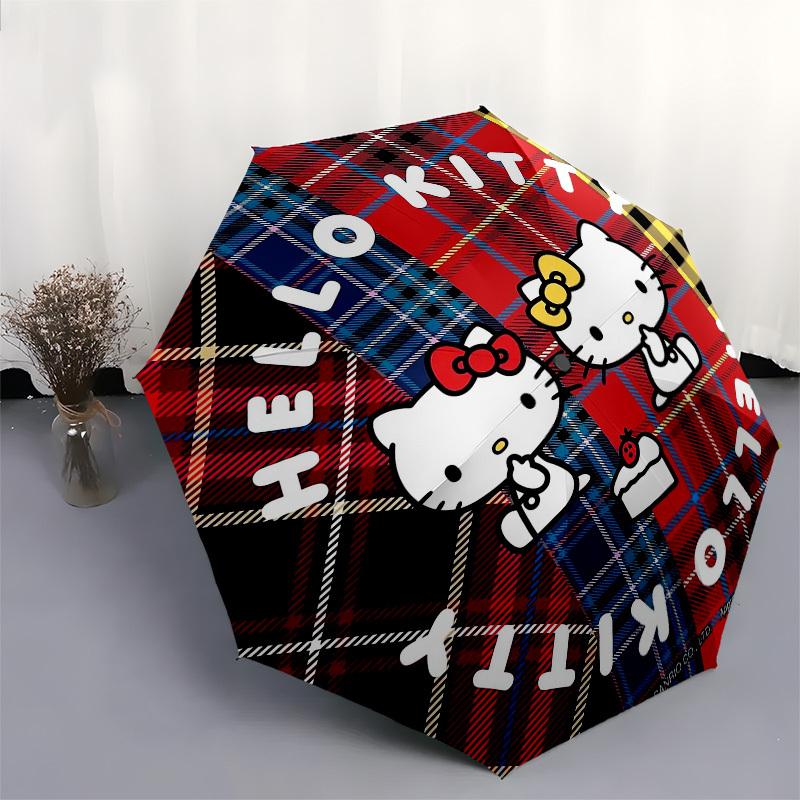 1pc Hello Kitty Tartan Plaid Pattern Umbrella with Plastic Handle,Suitable for All Seasons Home Travel Outdoor UmbrellaSanlio447