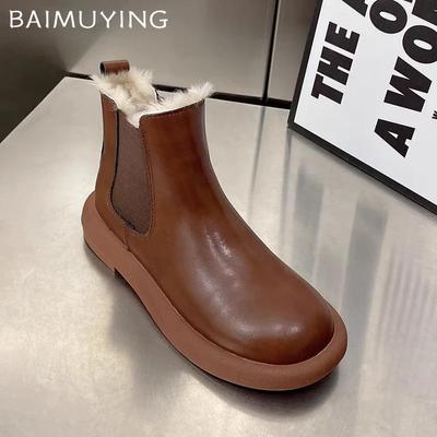Winter Flats Women Snow Ankle Boots Short Plush Designer Leather Cotton Shoes 2025 Trend Winter Warm Cozy Casual Botas De Mujer