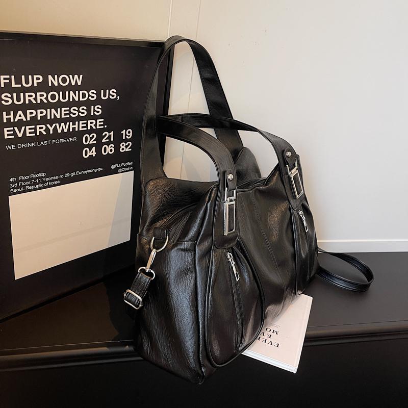 Women's Shoulder Bag Solid Color Large Capacity Travel Commuter Tote Bag