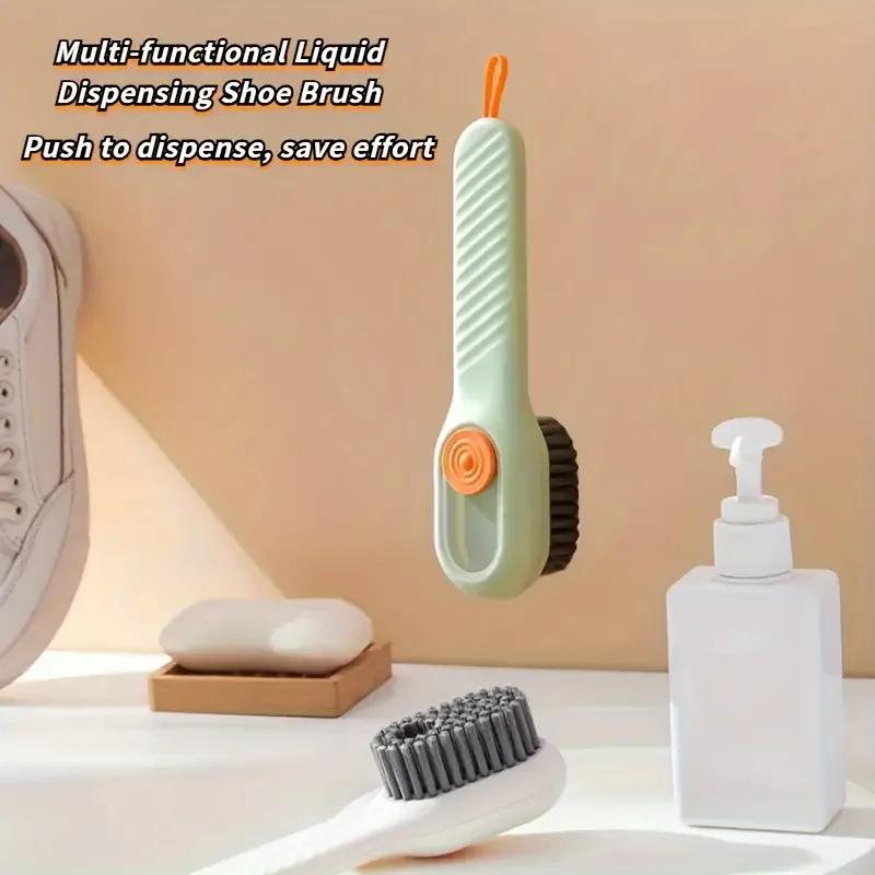 1pc Multi-function Automatic Spot Shoe Brush Soft Hair Hand Pressure Hanging Hole Suitable for Clothing Carpet Plastic Handles