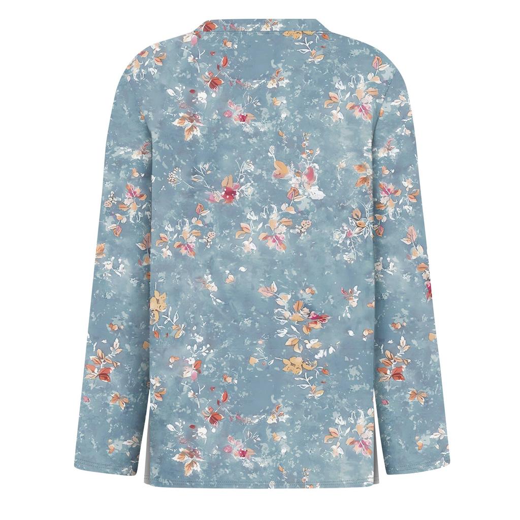 Ladies' Fashionable Casual Long Sleeved Popular Retro Floral Print Pullover Top