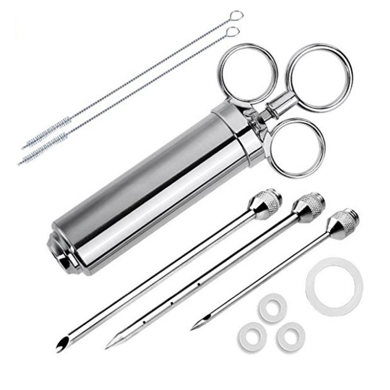 Meat Injector Syringe Kit Grill Turkey BBQ Seasoning Sauce Flavor Needle Cooking Syringe Stainless Steel Injector Cooking Syring